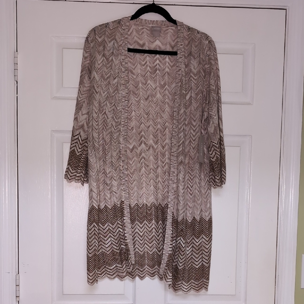 NWT - Chico's Zigzag/Herringbone Open Front Cardigan - Cream and Brown